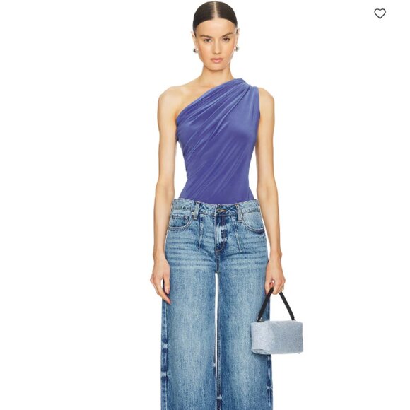 Norma Kamali One Shoulder Peasant Top Military Blue - Picture 2 of 5